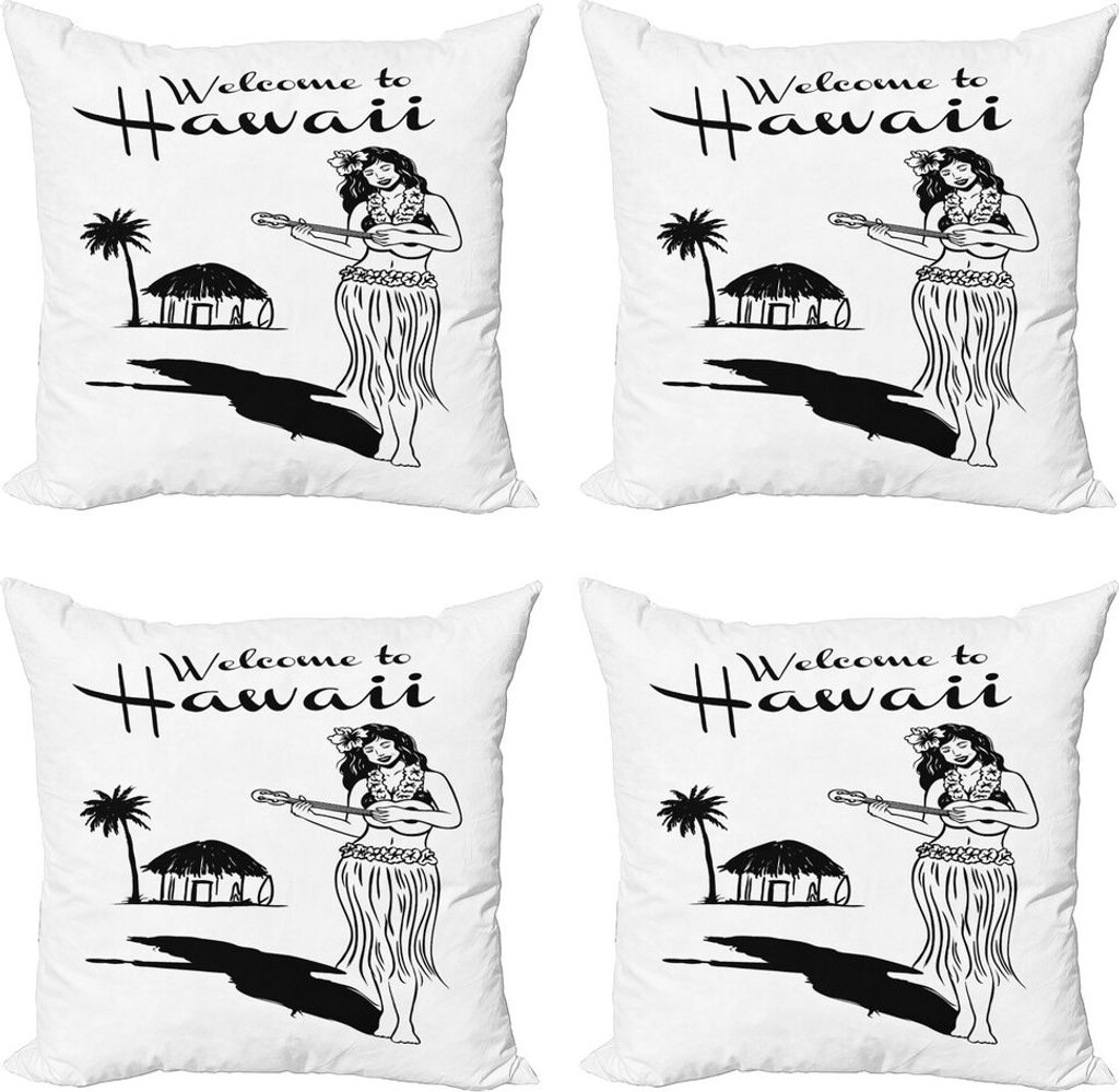ABAKUHAUS Hula Mädchen Kissenbezug Set (4 Stück), Willkommen auf Hawaii Wörter, Moderner Doppelseitiger Digitaldruck, 40 cm x 40 cm, Charcoal Gr...