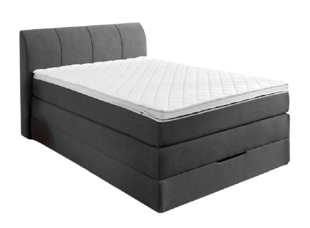 Boxspringbett Modesto Stoff silber Topper 140x200 cm