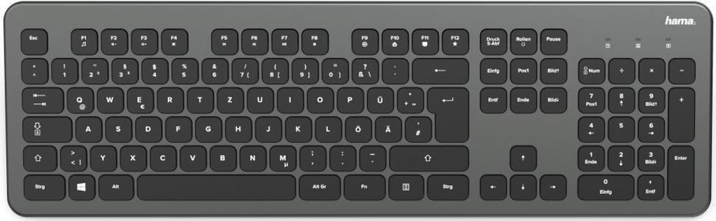 A top-down view of a wireless keyboard.
