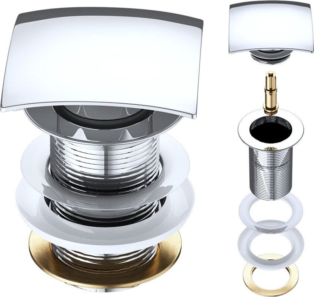 Mai & Mai Ablaufgarnitur Waschbeckenstöpsel Push Up PU06, ohne Überlauffunktion, Durchmesser: 6,8cm, Fingerdruck-Öffnungsfunktion