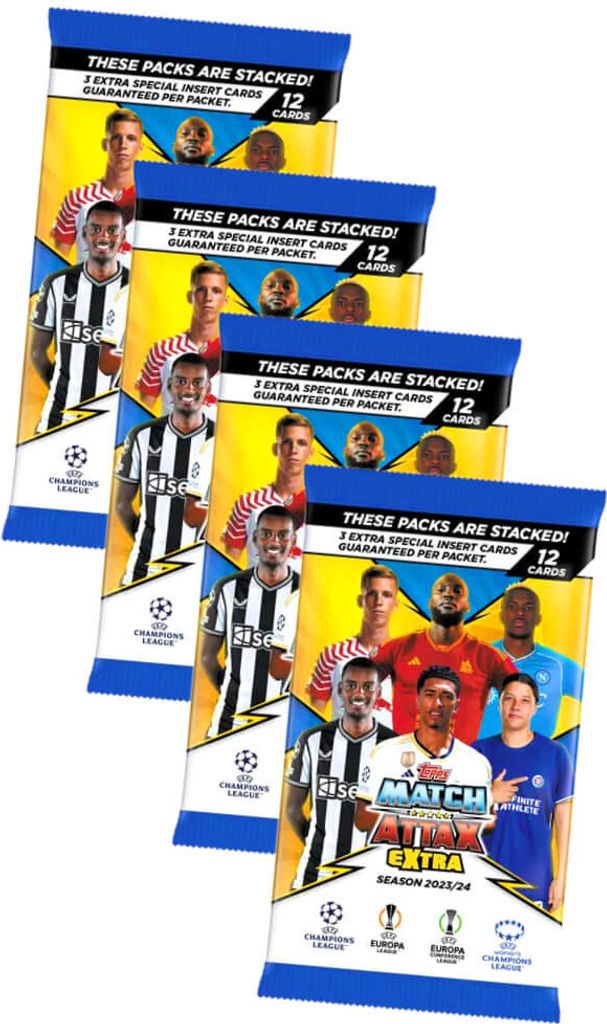 Topps Match Attax Karten Champions League Extra 2023-2024 - 4 Booster Sammelkarten