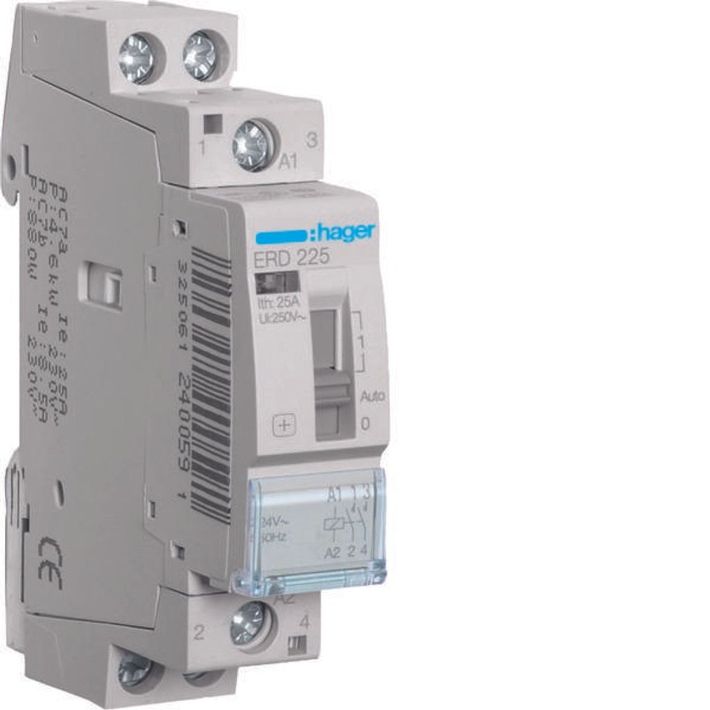 HAGER Schütz Modul mit Möglichkeit Handbetätigung 24V AC 2Z 25A AC-7A B ERD225