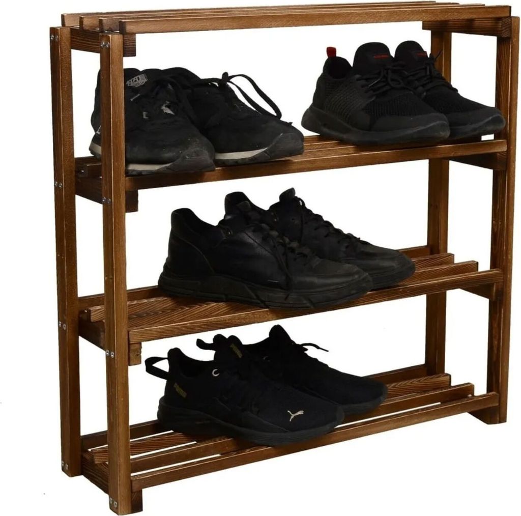 3-stöckiges Schuhregal aus Holz – Kompaktes Regal für Schuhe, Flur & Haushalt – 62 × 50 × 18 cm – Stabil & Belüftet Flurregal Schuhständer