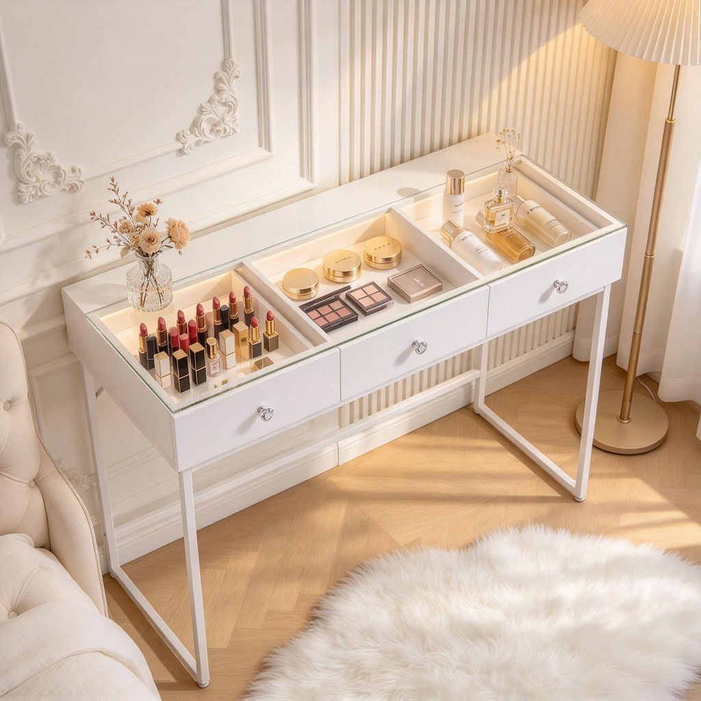 VANITII Kaptafel met LED verlichting 3 lades Wit 115 x 55 x Productafbeelding 