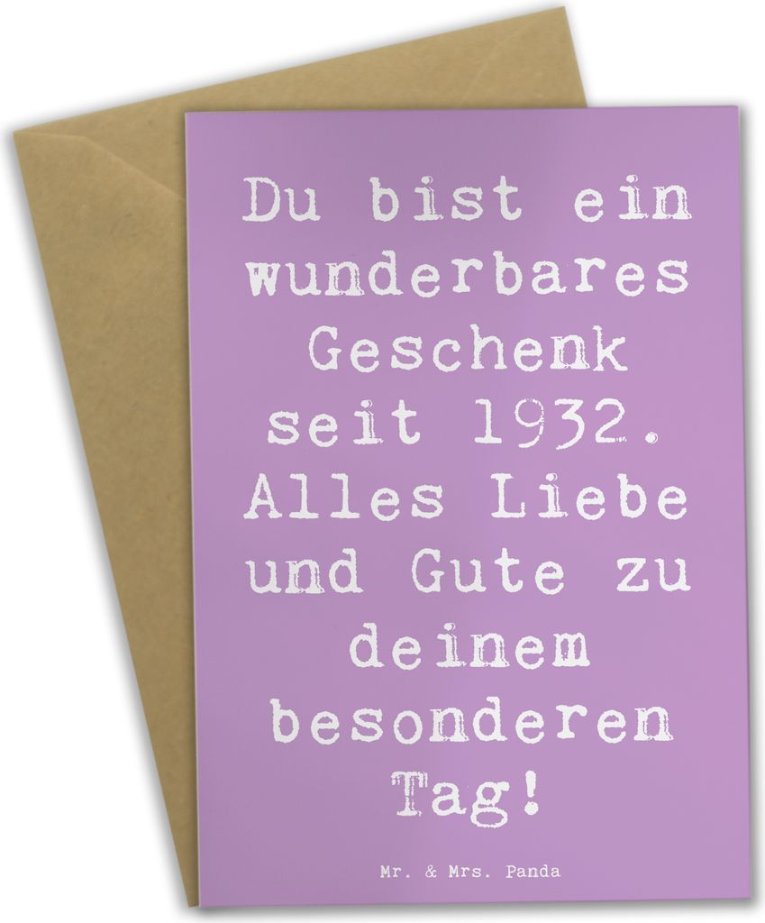 Mr. & Mrs. Panda Grußkarte Spruch 1932 Geburtstag Geschenk - Lavendeltraum - Geburtstagsgeschenk, hochzeitskarten, handgemachte Produkte, besonder...