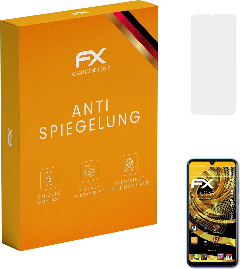 atFoliX FX-Antireflex 3x Schutzfolie kompatibel mit Huawei P Smart 2019 Displayfolie