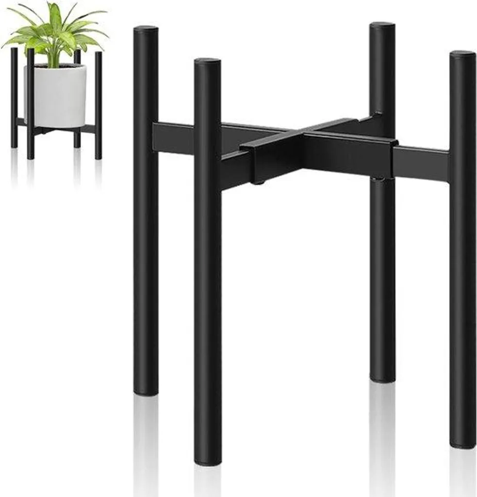 Support à plantes intérieur pour salon - Pied de pot réglable noir métal