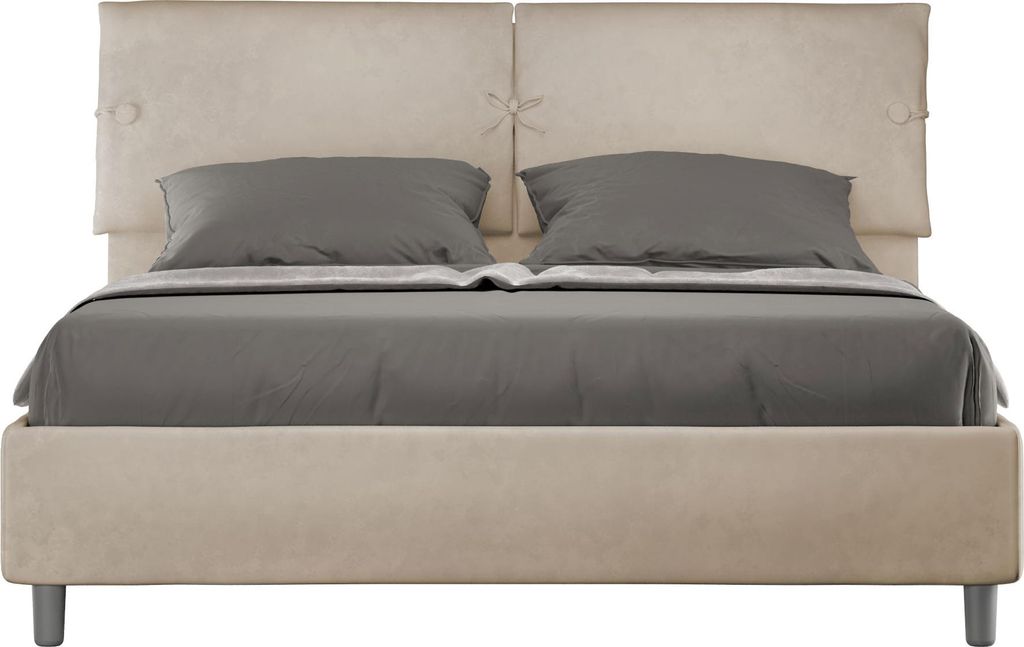 ITYHOME - Gepolstertes Bett mit Lattenrost 160x190 mit Mikrofaserbezug Sandfarbe Sleeper