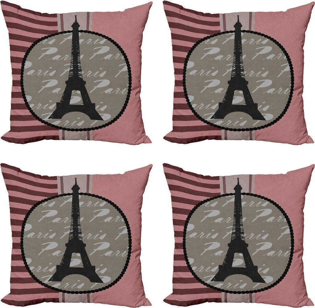 ABAKUHAUS Paris Kissenbezug Set (4 Stück), Vintage Eiffel Silhouette, Moderner Doppelseitiger Digitaldruck, 60 cm x 60 cm, Rose und Sepia