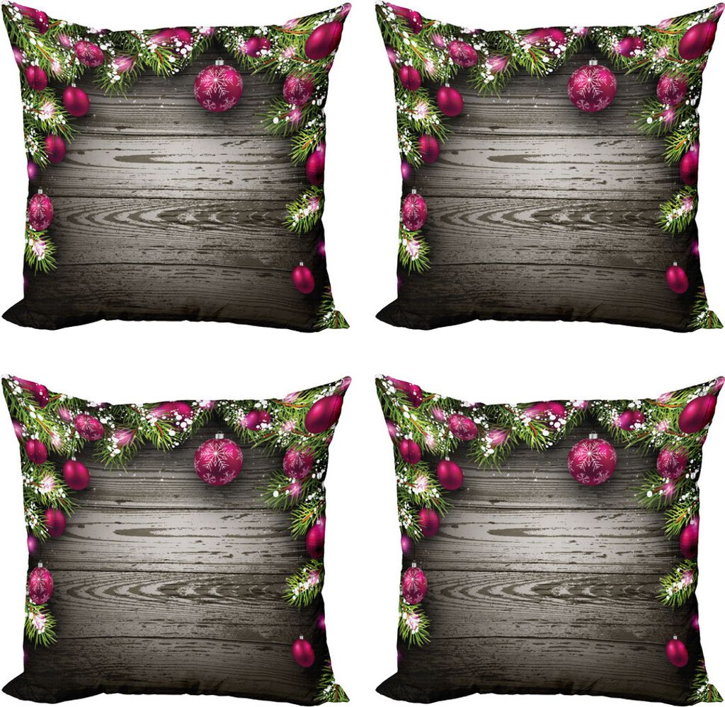 ABAKUHAUS Weihnachten Kissenbezug Set (4 Stück), Rustic Ball Ast, Moderner Doppelseitiger Digitaldruck, 60 cm x 60 cm, braun Rosa