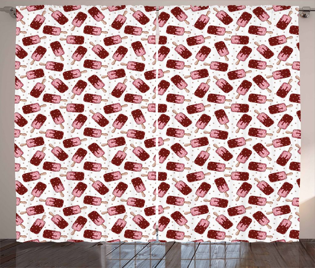 ABAKUHAUS Schokolade Rustikaler Vorhang, Strawberry Eis am Stiel Kunst, Wohnzimmer Universalband Gardinen mit Schlaufen und Haken, 280 x 225 cm, We...