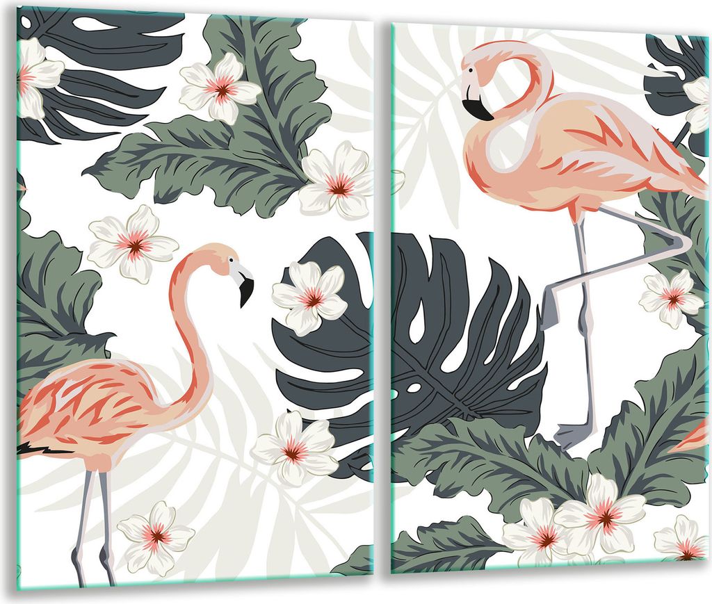 Herdabdeckplatten 2 teilig 30x52 Glaskeramikfeld Abdeckung Glas Flamingo