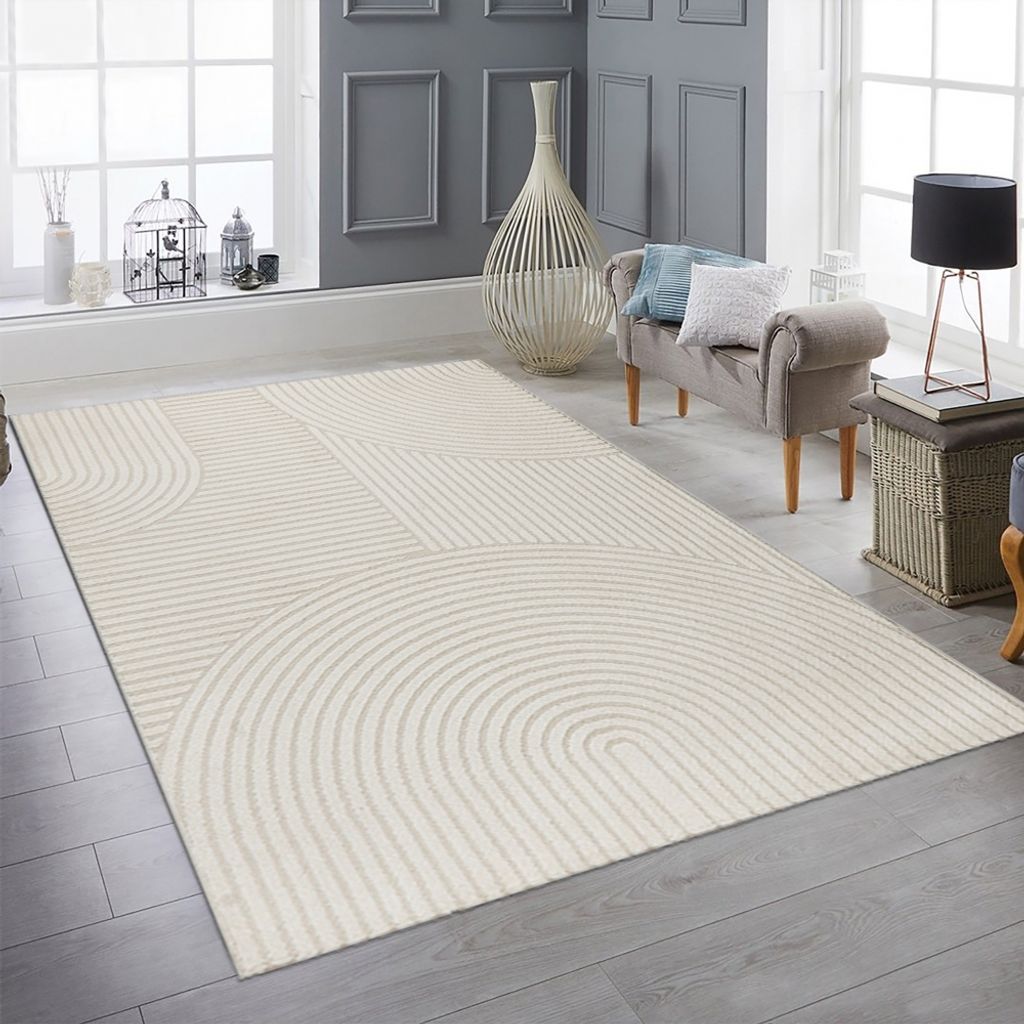 Kurzflor Teppich mit Bogen Muster in Creme Größe - 240 x 340 cm