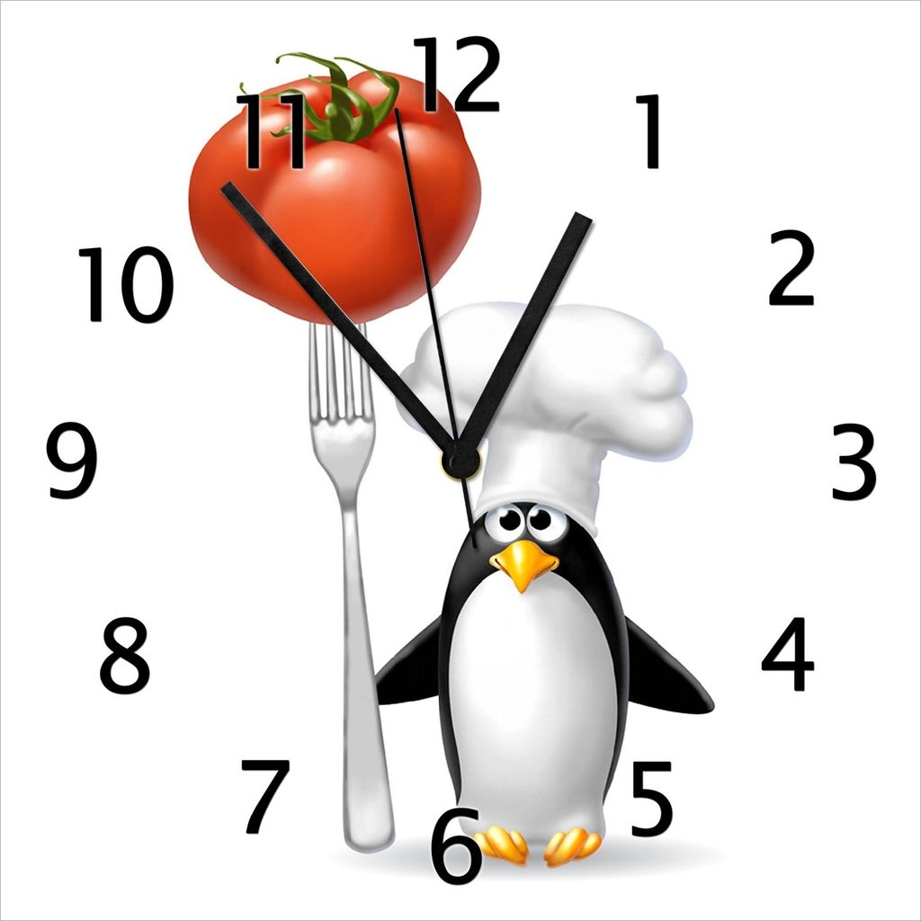 Wallario Design Wanduhr Pinguin Koch aus Echtglas, Größe 30 x 30 cm
