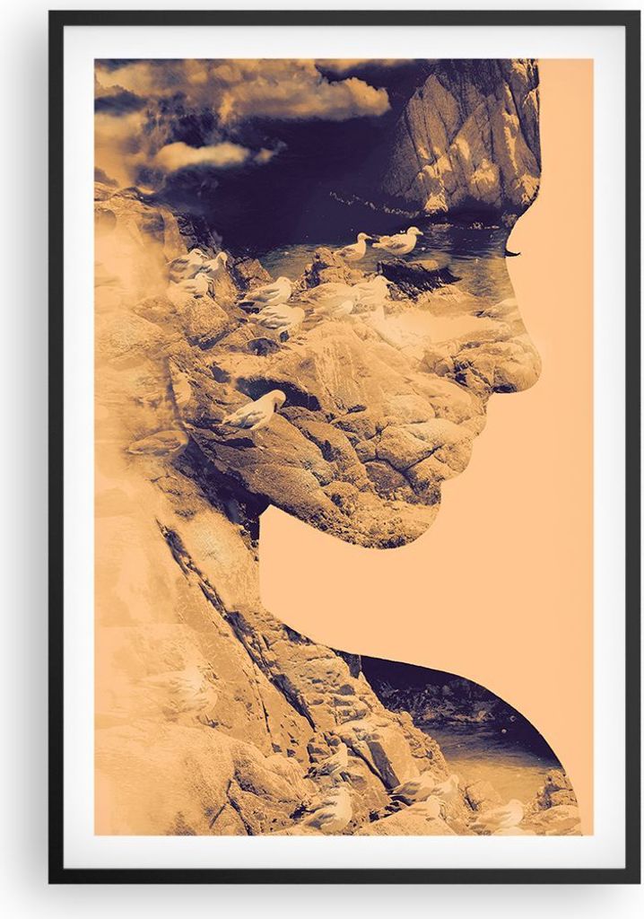 Gerahmtes Poster - Schwarzer Rahmen - Frau Vögel Fotomontage - 61x91,5 cm - Wand Bild - Wanddeko - Wandbilder - Kunstposter - Wandposter - Bilderr...