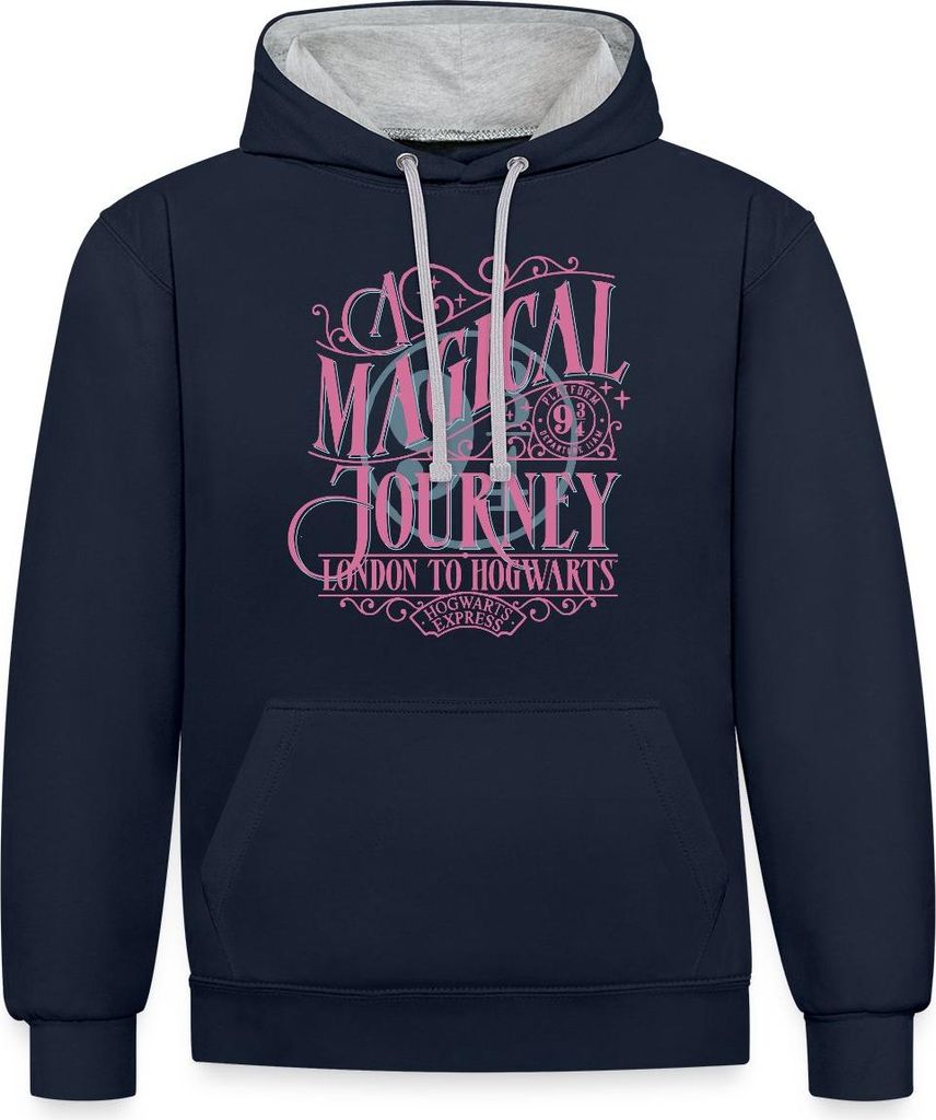 Spreadshirt Harry Potter Gleis 9¾ Design In Rosa & Blau Uni Kontrast Hoodie, S, Navy/Grau meliert