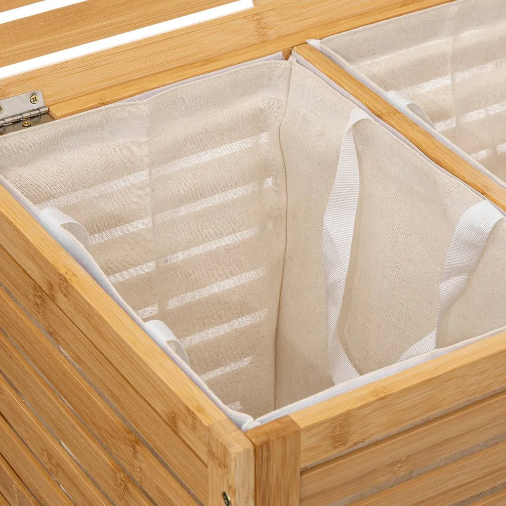 Corbeille à linge double compartiment en bois de bambou Sicela 50L