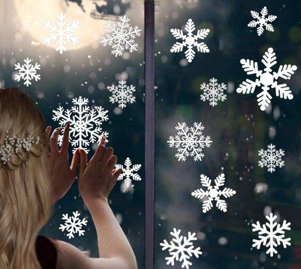 Kerst-Snowflakes PVC-Sticker, Selbstklebend, Statisch, Wiederverwendbar
