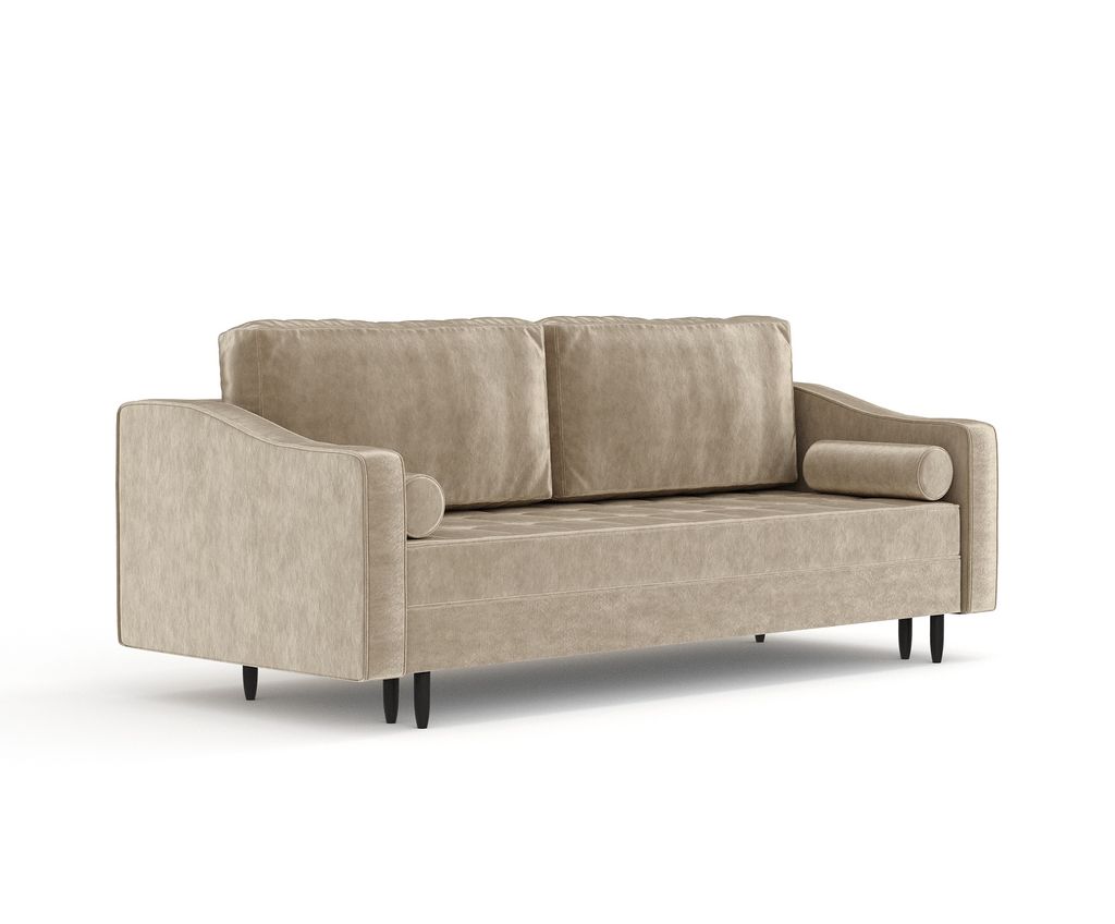 Schlafsofa Livia Interiors Zyia 218x103 cm, Sofa mit Schlaffunktion und Bettkasten, 3-Personen Sofa, Sofabett, Hohe Beine Samtstoff Piano Velvet Beige