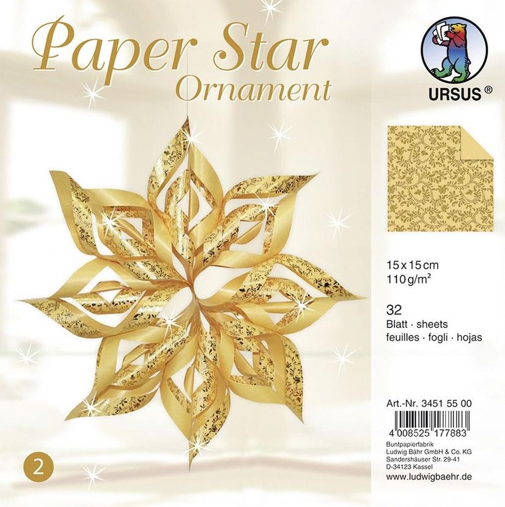 URSUS Designsterne Paper Stars "Ornament", gold Produktbild 
