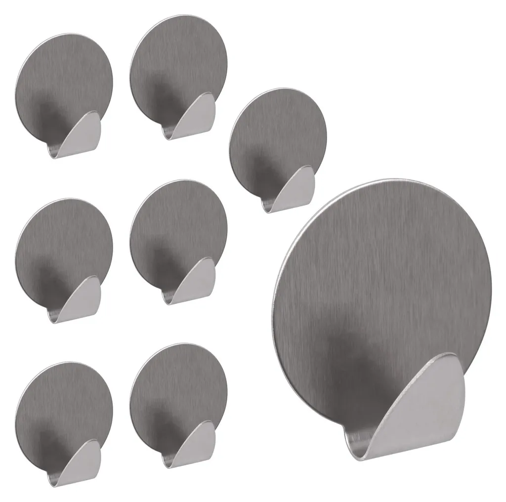 Lot de 8 crochets ronds en acier inoxydable autocollants sans perçage
