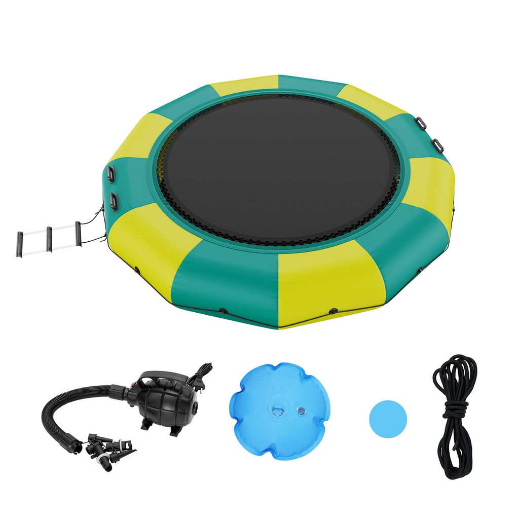 VEVOR Aufblasbarer Wassertrampolin mit Leiter, Wasserdichte, Abriebfeste, Wassertrampoline 3,66 m Großen Sprungfläche, Sprungplattform-Wasserpark...