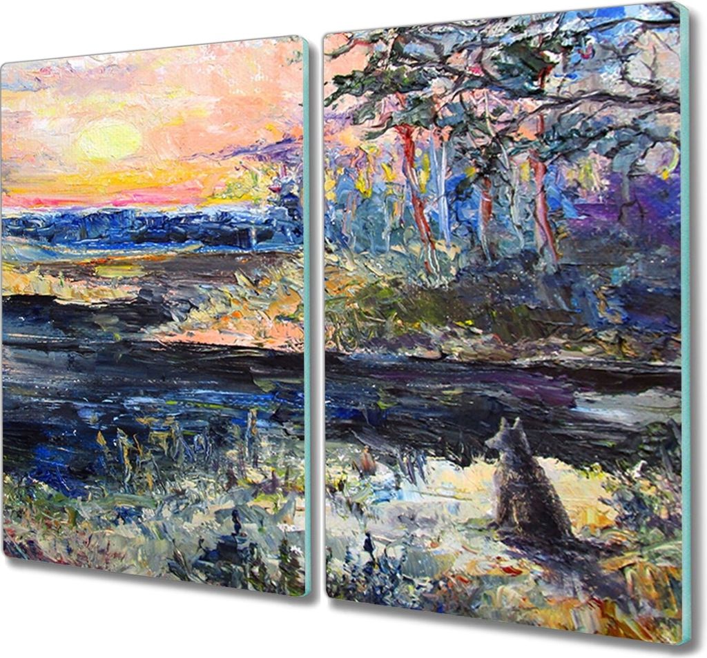 Coloray Herdabdeckplatte 2x30x52 cm Schneidebrett Kochplattenabdeckung Küchenbrett Hackbrett - Las Tier Sonnenuntergang