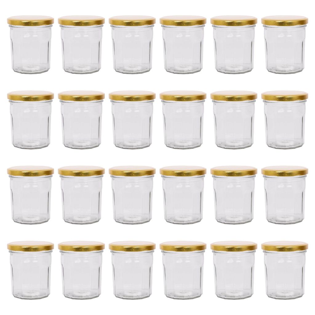 24x 310ml Marmeladengläser mit Golddeckel - Leer Schraubenkopf Küche Essen Honig Würzen Konservieren Einmachen Lagerung Glas-Set - Von Argon Ta