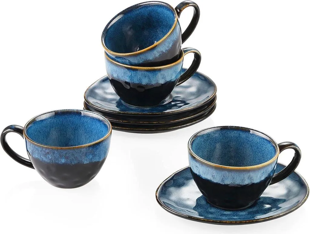 Vancasso Starry Servizio Caffè 8 Pezzi in Gres Blu Vintage per 4 Persone