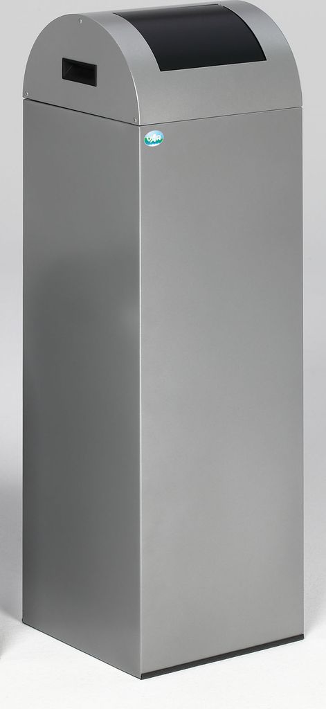 Selbstlöschender Wertstoffsammler rund mit Einwurfklappe | 89 Liter, HxBxT 104,5x32x32cm | Verzinkter Stahl | Silber-Anthrazit