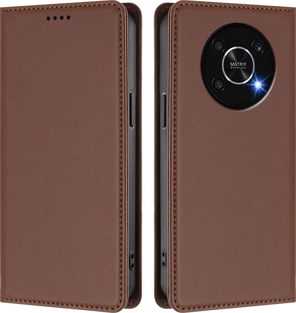 Handyhülle für Honor X9 4G/Honor X9 5G, Kunstleder Klapphülle Stoßfeste Magnetische Hülle mit Ständer Braun