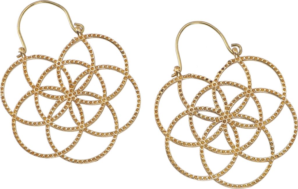 Tribalohrringe aus Messing, Flower of Life Ethnoohrringe,Tribal Ohrringe, Yogaschmuck - Gold, 5,5*4 cm, Ohrringe + Ohrstecker Modeschmuck
