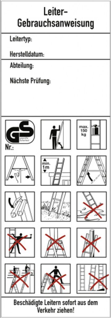 Dreifke Aufkleber Leiter-Gebrauchsanweisung DGUV Information 208-016, Folie,...