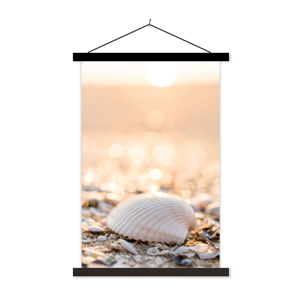MuchoWow Textilposter Muscheln - Weiß - Strand - Sommer 40x60 cm mit schwarzem Rahmen - Wanddekorationen
