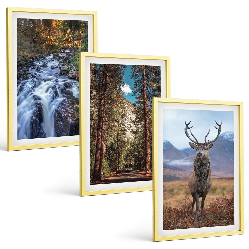Bilder Set 3-teilig im Goldrahmen Rahmen – Wandbilder 3 Stück – gerahmte Poster für Wohnzimmer, Schlafzimmer und Flur – 40x60 cm – Wasser...