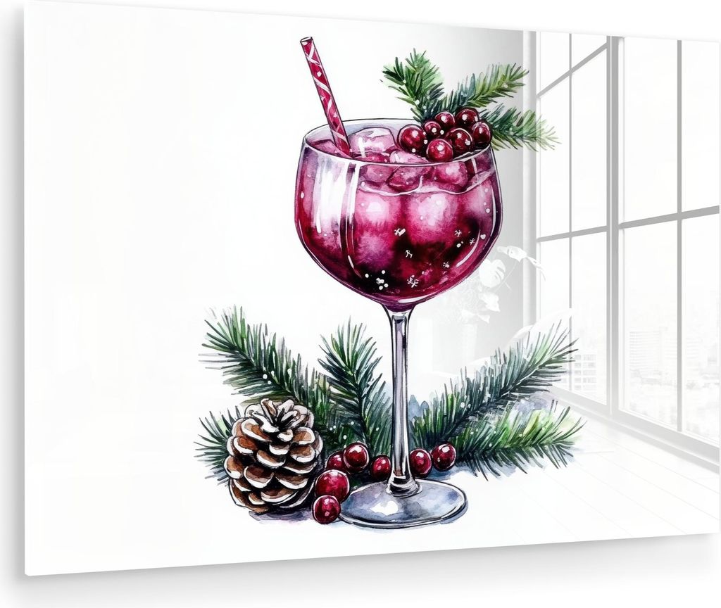 MuchoWow Glasbilder - Bilder auf Wandbild - Foto auf Glas Winter - Cocktail - Dekoration - Getränk - Weihnachten 60x40 cm Wanddekoration aus Glas ...
