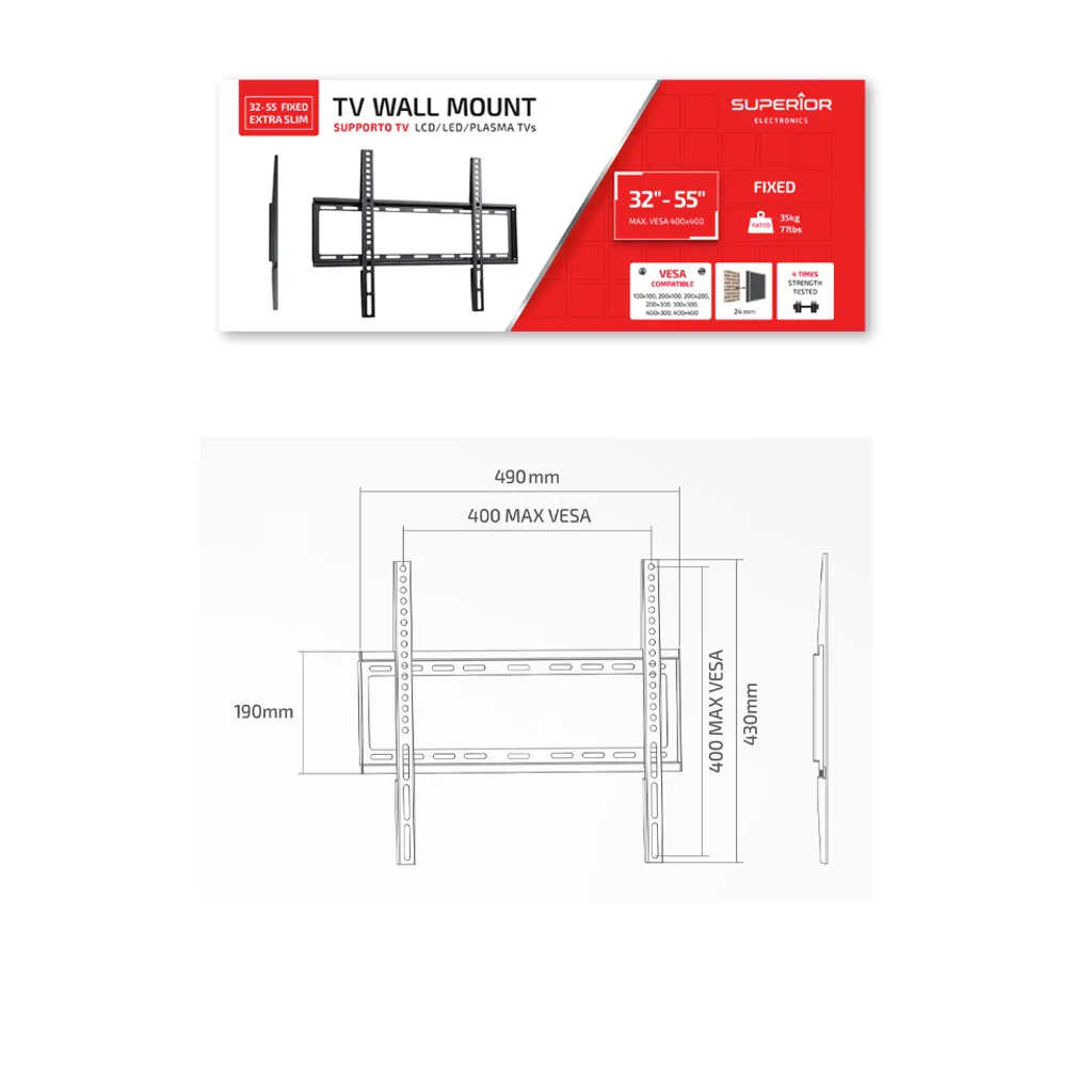 Supporto TV 32-55 Pollici Superior Electronics Extra Slim Nero SUPSTV004 - 4