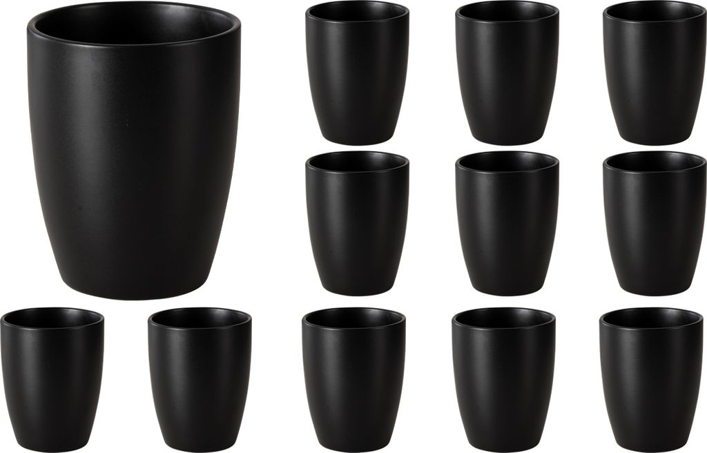 Kaffeebecher - Schwarz matt - Steingut - 12er Set