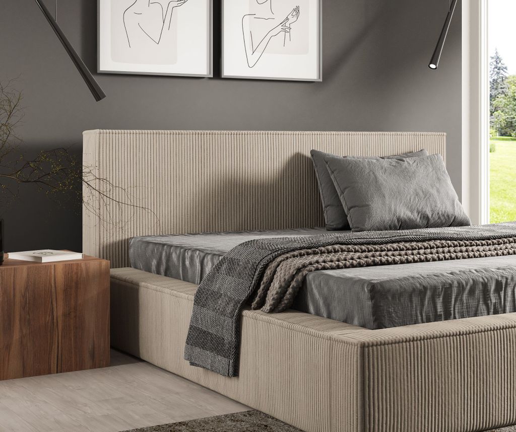 GUTTO Polsterbett FILO Beige 180x200 aus Kordstoff mit Produktbild 