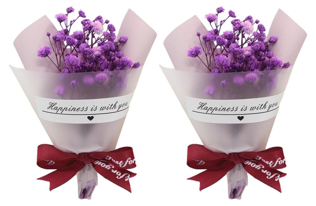 2 Mini-Trockenblumensträuße, künstliche Rosen, natürliches Schleierkraut, Blumenstrauß für Foto-Requisiten, DIY-Bastelarbeiten, Heim-, Hochze...