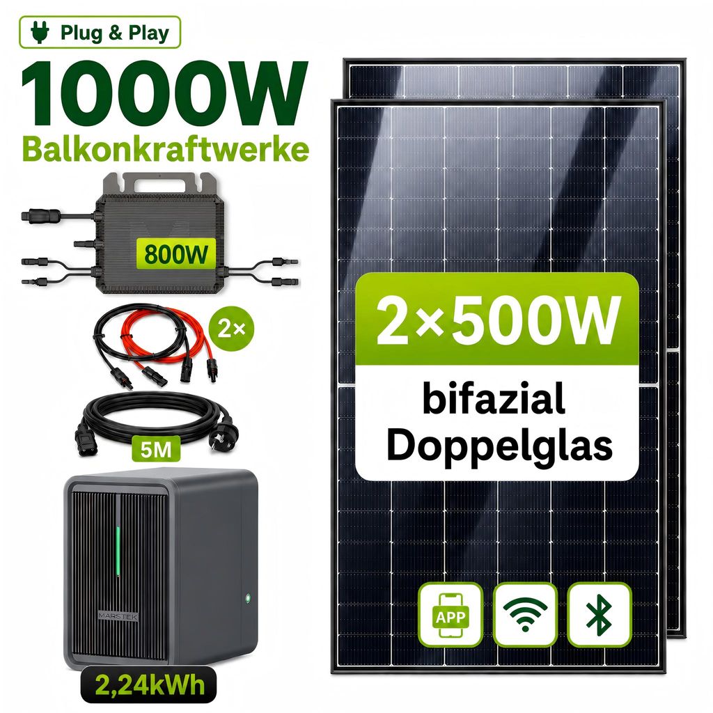 Balkonkraftwerk 1000W mit 2,24 kWh Speicher MARSTEK B2500-D Produktbild 