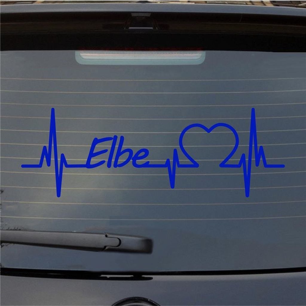 Heckscheibenaufkleber Elbe Herzschlag Puls Fluss River Wasser Liebe 55x19 cm Dunkelblau Auto Aufkleber Sticker