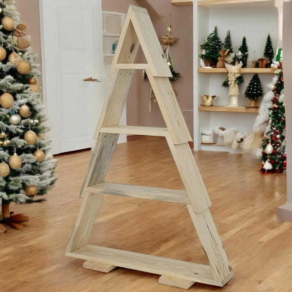 Sapin de Noël gain de place en bois avec tablettes pour petits objets - 8