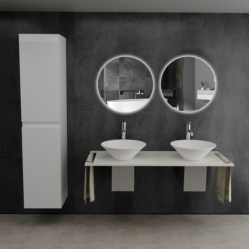 Alpenberger Waschtisch mit Handtuchhalter | Modern Waschplatz | Aufsatzwaschbecken Klein | Keramik Waschbecken | Handwaschbecken Rund | (Set 3, 130...