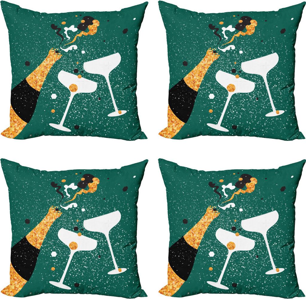 ABAKUHAUS Cocktailparty Kissenbezug Set (4 Stück), Champagner-Gläser, Moderner Doppelseitiger Digitaldruck, 60 cm x 60 cm, Jade Grün Orange