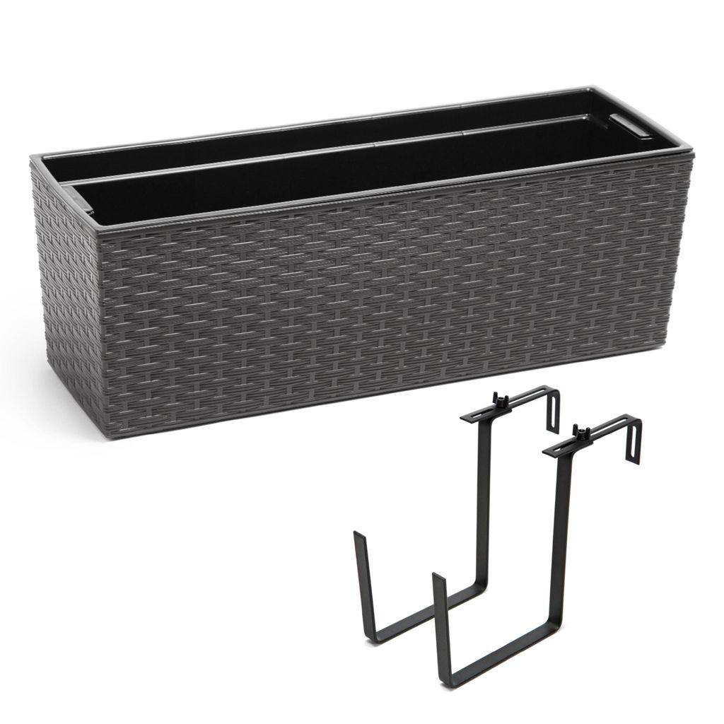 Ratanový balkonový květináč s háčky šedá 19 x 56 x 19,5 cm Obrázek produktu 