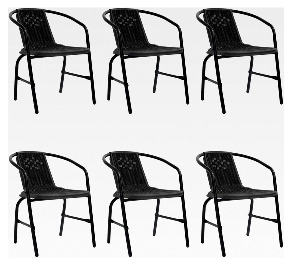 Gartenstühle 6 Stück Hochlehner, Campingstühle, Lehnstühle, wetterfester Stuhl, Rattan-Optik aus Kunststoff und Stahl 110 kg