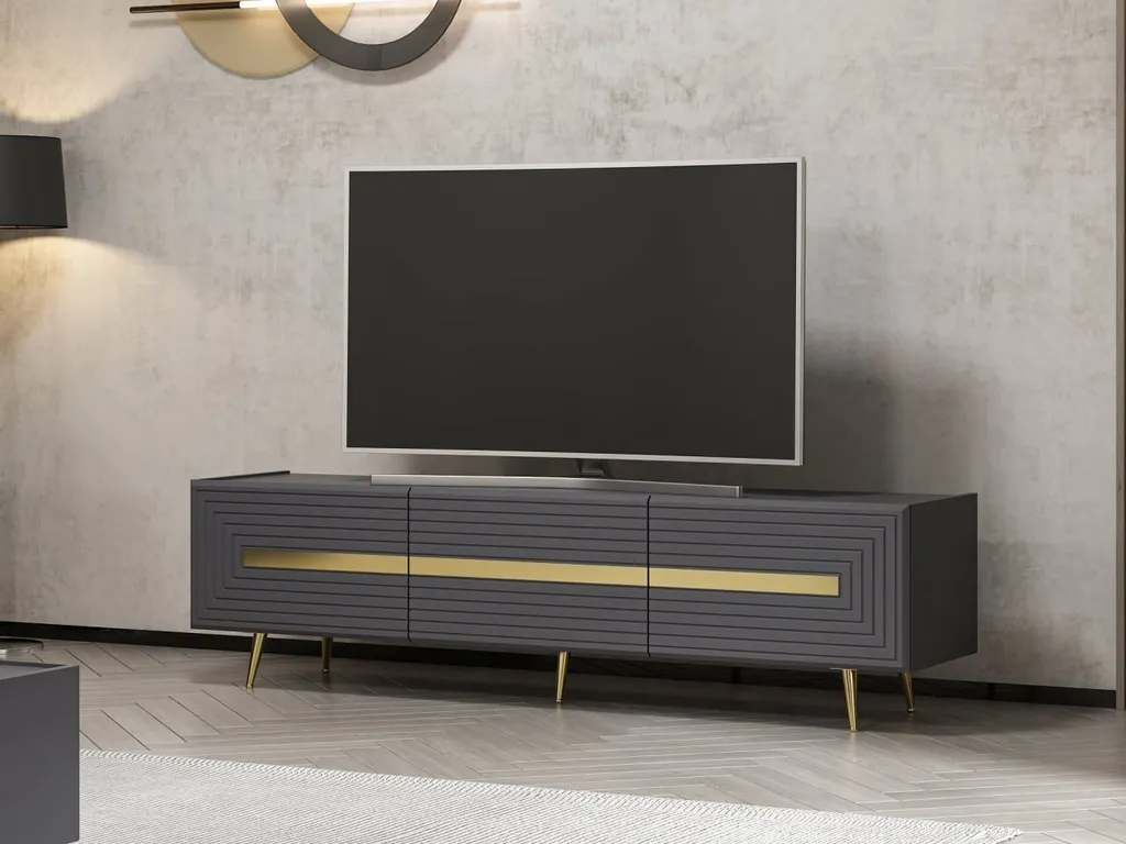 Meuble TV Jose Skye Decor Anthracite en Mélaminé de 180 cm pour Salon