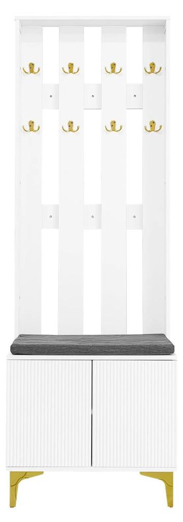 Garderobenständer mit Bank - Flur Garderobe - Holzrahmen - 60,5×180,5×35,2 cm - Schuhregal - Sitzkissen - Weiß White 1