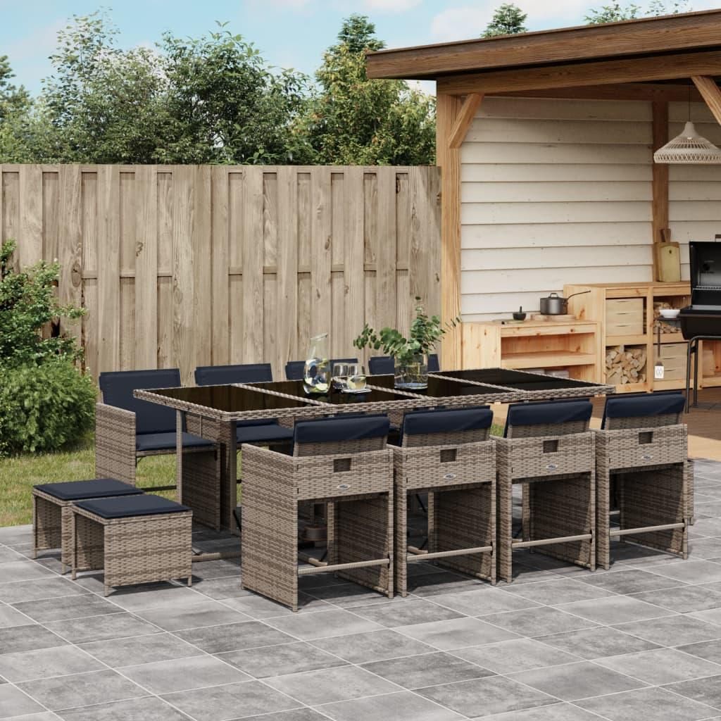 Maison Exclusive - 13-teiliges Garten-Ess-Set mit Kissen, grau, Polyrattan